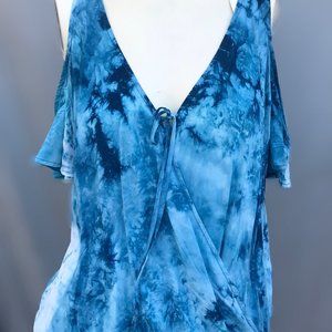 Lovestitch tie-dye wrap front, cold shoulder top